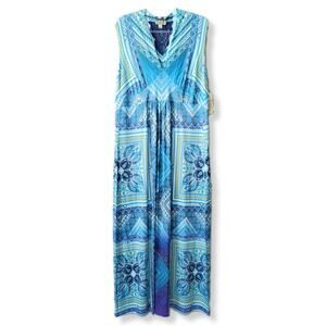 One World Blue Micro Jersey Maxi Dress 1X Boho Crochet Hippie Beach Mermaid NEW
